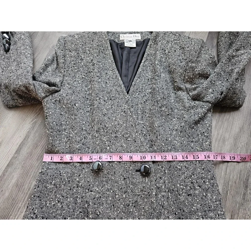 Vintage Christian DIOR Skirt Blazer Suit Set Size 8 Speckled Tweed Wool Blend